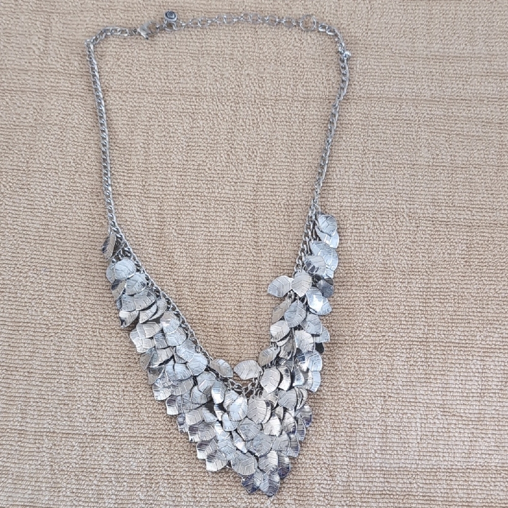 2/$10 Silver Leaf Statement Necklace
